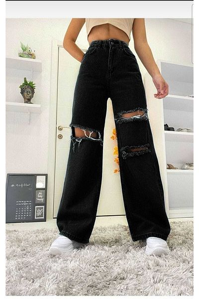 Trn JNS Women's Black Loose Lycra Super High Waist Trousers