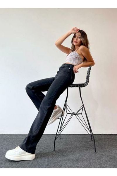 Trn JNS Miesha 90's γυναικείο μαύρο φαρδύ Lycra Super ψηλόμεσο 90's τζιν παντελόνι τζιν