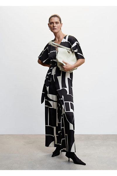 MANGO Woman Patterned Satin Jumpsuit