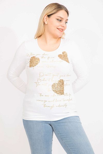 Şans Bluză de damă, albă, cu paiete și imprimeu, cu mânecă lungă, cu mânecă lungă, din Lycra 65n35459