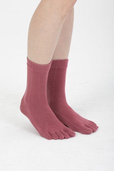 lacoton Women's Dusty Rose Solid Color Cotton Toe Socks Ts-0202