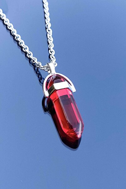 TREND COLLECTİON Kırmızı Akik Doğal Taş Kristal Kadın Kolye