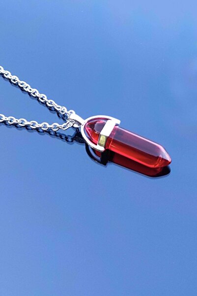 TREND COLLECTİON Kırmızı Akik Doğal Taş Kristal Kadın Kolye