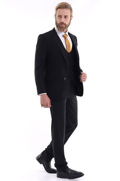 Presto Black Slimfit Men's Suit - with Vest, 6 Drop, 581-001