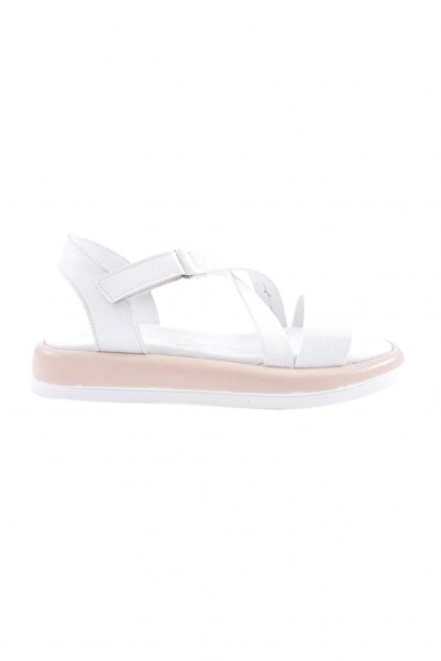 DGN Women's Cross Strap Velcro Sandals White Genuine Leather 3243244