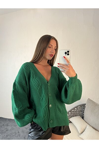 Ece Cardigan largi cu model verde