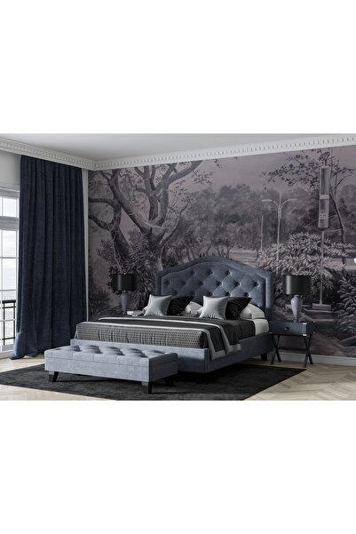 LOTUS AURA Siyah Beyaz Ağaçlı Duvar Kağıdı, Sisli Park Duvar Resmi