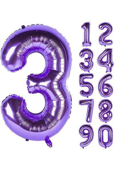 Patladı Gitti 3 Three Figures Purple Foil Balloon 32"-34" Inc 80 Cm