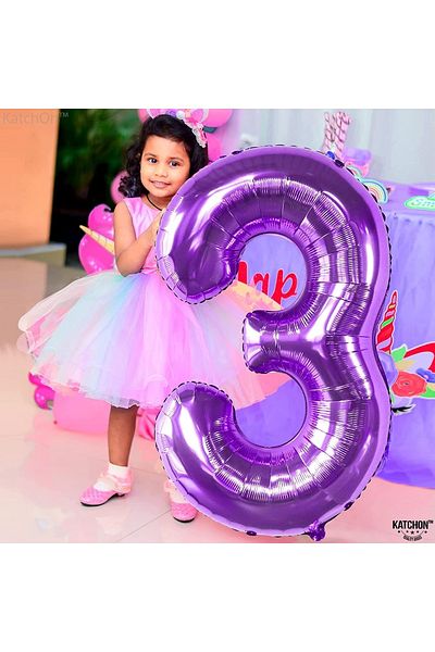 Patladı Gitti 3 Three Figures Purple Foil Balloon 32"-34" Inc 80 Cm