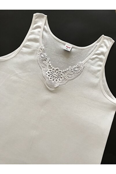 istanbul çamaşırları Жіноча майка з широкими бретелями, прикрашена мереживом, 100% бавовна