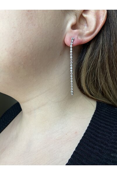Luminous Jewelry Parlak Kristal Zirkon Taşlı Tek Sıra Sallantılı Abiye Küpe