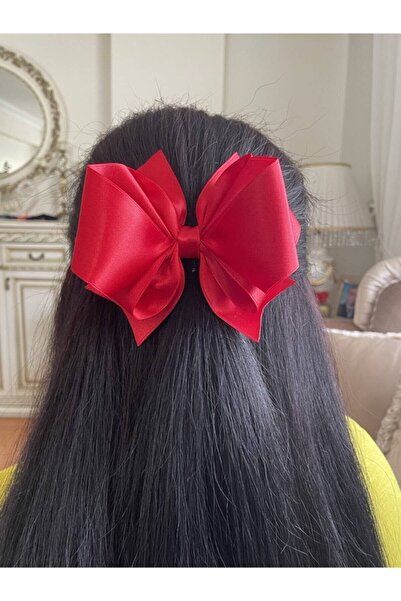 ecrin tuhafiye hobi Kırmızı Saten Çift Fiyonklu Kurdele Toka 1 Adet