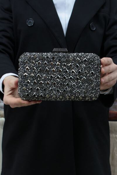 ROZA CANTA Γυναικεία βραδινή τσάντα φορέματος από πέτρα ανθρακί