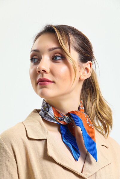 chaqpell Kadın Piliseli Renkli Desenli Vegan Ipek Fular-bandana