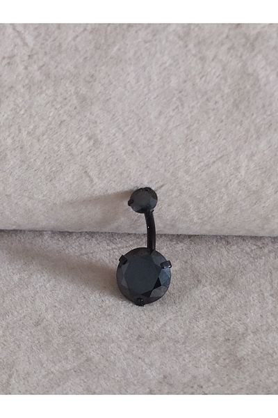 AyçaSilver Surgical Steel Black Zircon Gemstone Belly Piercing