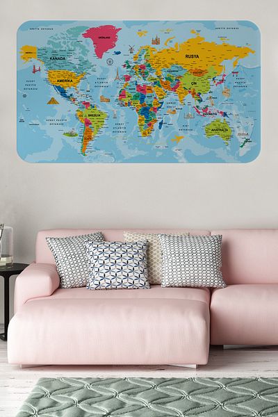 KILIÇASLAN SHOP Turkish Educational - Ocean Detailed World Map Wall Sticker