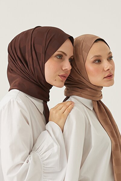 FRESCO SCARFS Women's Hijab Silky Cotton Jacquard Checkerboard Pattern Shawl*Bad Brown