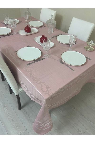 Ateşler Manifatura Embroidered Linen Detailed Care-Free Board Tablecloth Powder Pink