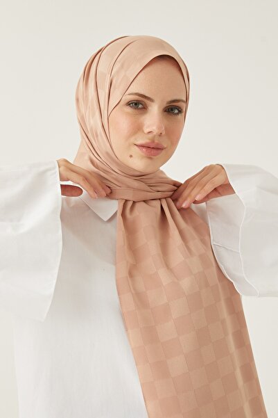FRESCO SCARFS Women's Hijab Silky Cotton Jacquard Checkerboard Pattern Shawl*mink