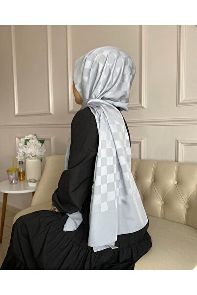 FRESCO SCARFS Γυναικείο σάλι Hijab Μεταξένιο βαμβακερό ζακάρ σκακιέρα*ασημί