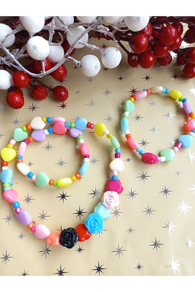 İPAR AKSESUAR Heart - Rose Figured Children's Necklace Bracelet Set.