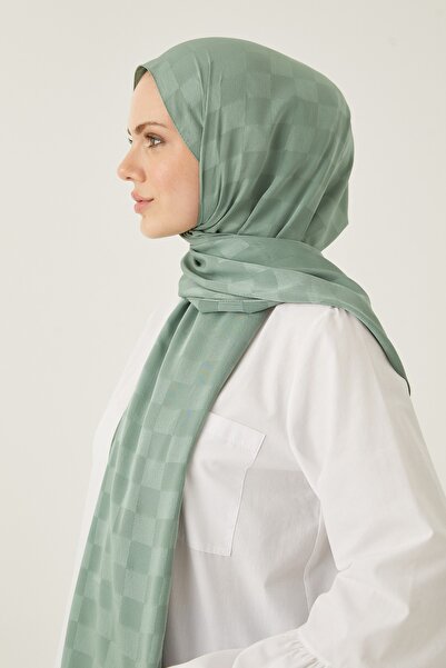 FRESCO SCARFS Women's Hijab Silky Cotton Jacquard Checkerboard Pattern Shawl Green