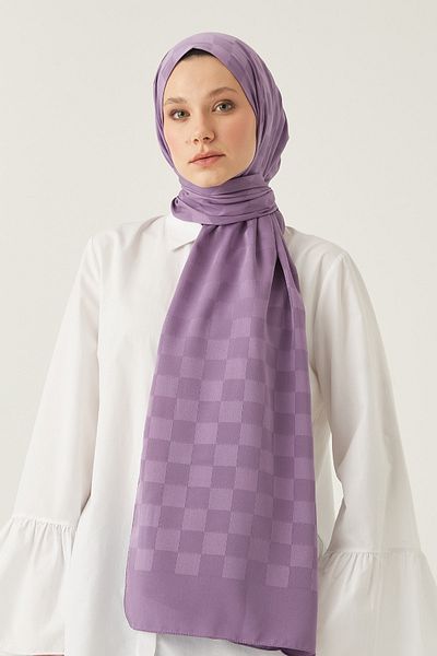 FRESCO SCARFS Γυναικείο χιτζάμπ Μεταξένιο βαμβακερό ζακάρ σάλι*λιλά