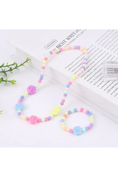 İPAR AKSESUAR Rose Figured Children's Necklace Bracelet Set.