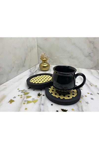 RATTAN CONCEPT قاعدة أكواب من الخيزران مكونة من قطعتين باللون الأسود ( Hazera...