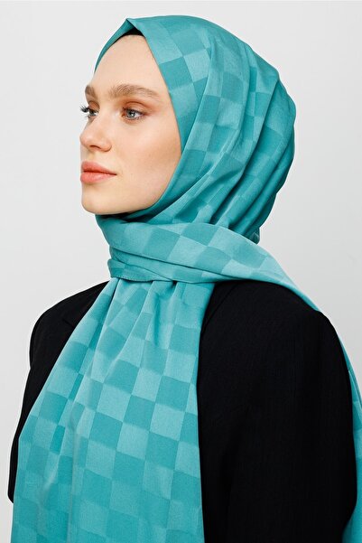 FRESCO SCARFS Women's Hijab Silky Cotton Jacquard Checkerboard Pattern Shawl*mint Green