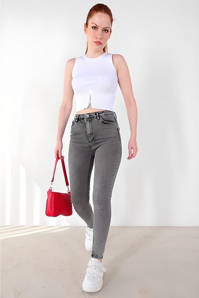 LİMABEL Smoked Snow Wash High Waist Recovery Skinny Narrow Leg Colorfast Jeans