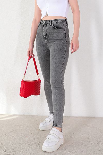 LİMABEL Smoked Snow Wash High Waist Recovery Skinny Narrow Leg Colorfast Jeans