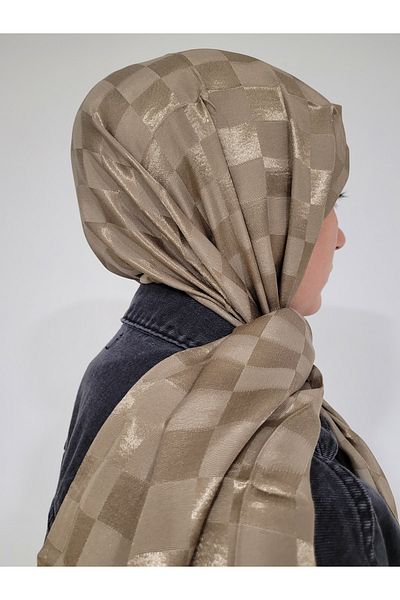 FRESCO SCARFS Γυναικείο χιτζάμπ Μεταξένιο βαμβακερό ζακάρ γυαλιστερό σάλι με μοτίβο*σκούρο βιζόν