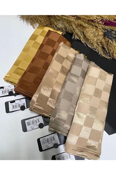 FRESCO SCARFS Γυναικείο χιτζάμπ Μεταξένιο βαμβακερό ζακάρ γυαλιστερό σάλι με μοτίβο*σκούρο βιζόν