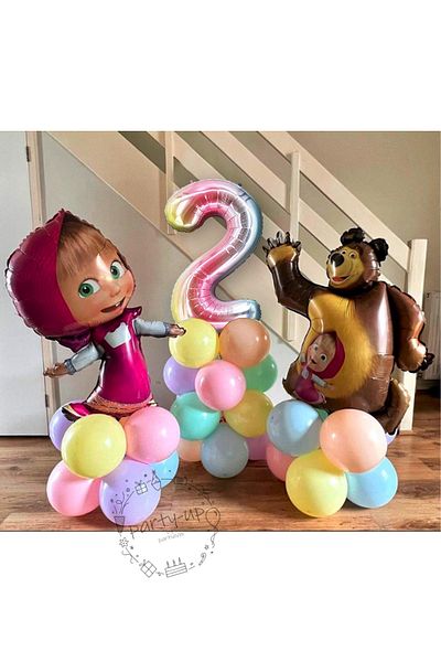 PARTİAVM Licensed Large Size Tongs With Big Bear Balloon Set Tongs Balloon And 100cm Rainbow Number Balloon