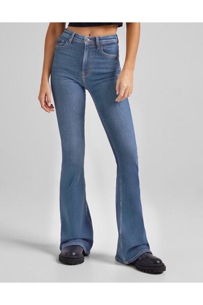 Ramrod Marta Medium Blue Flare Leg Denim Pants High Waist Flare Jeans Compact