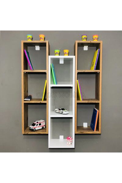 OKYAY MOBİLYA 3'lü Dikey Dolap , Kitaplık , Aksesuar Dolabı , Oyuncak Dolabı