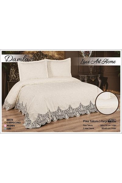 LACEART HOME COLLECTİON طقم بيكيه مطرز من 3 قطع من داملا