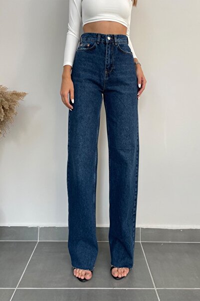 Trn JNS Blue Lycra Super High Waist Loose Jean Trousers. (super High.)