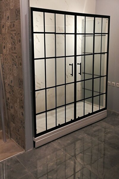 ERİKMANN 90x90 Duşakabin Siyah Çizgili H190 Teknesiz