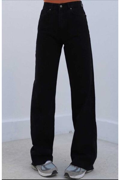 LİMABEL Women's Matilda Black High Waist Wide Leg Denim Jeans