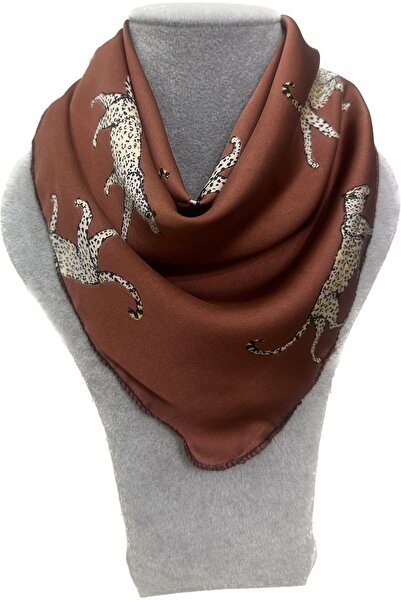 sema aksesuar هدية عيد الأم وشاح من الساتان الحريري البني بنمط النمر - هدية