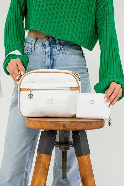 ImPolo Esta Nora White Camel Γυναικεία τσάντα και πορτοφόλι 21x27 Πορτοφόλι 10x13 Διαστάσεις