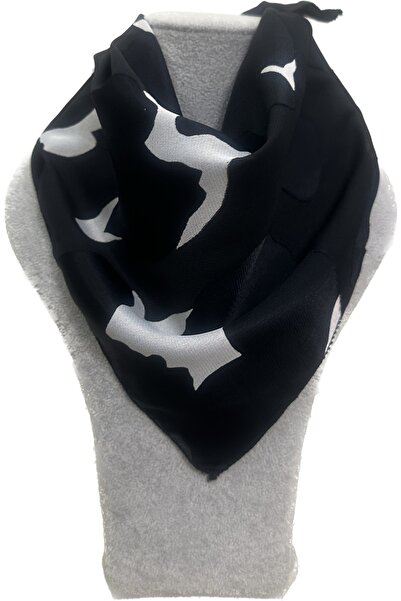 sema aksesuar Anneler Günü Hediyesi Siyah - Beyaz Şifon Üstüne Ipek Saten Dok...