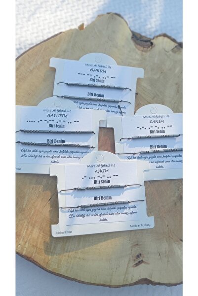 Atolye Ferda Hematit Doğal Taşlı Mors Alfabesi Çift Bilekliği (aşkım)