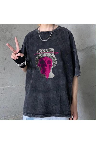 Touz Unisex Art Skull Vintage T-shirt - Washable