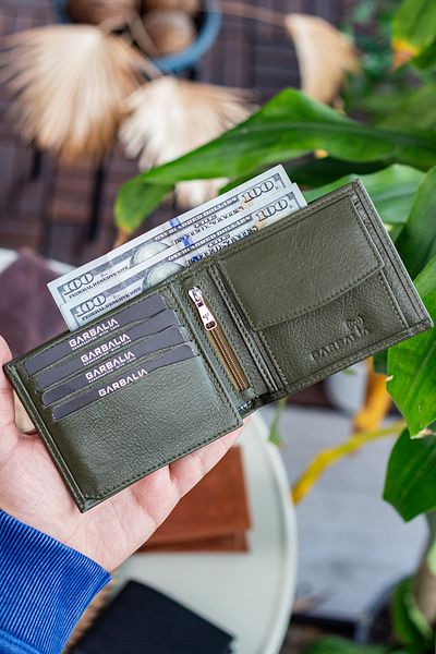 Garbalia Arnold Genuine Leather Green Men's Wallet with Coin Compartment and Zipper Eyes