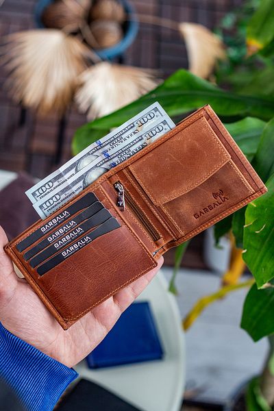 Garbalia Мъжки портфейл Arnold от естествена кожа Crazy Tan с отделение за монети и очи с цип