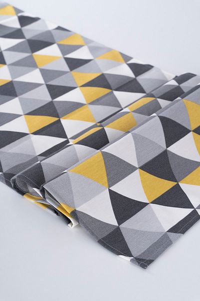 ALTINPAMUK Linen Runner Stain Resistant Fabric Gray Yellow Triangle 40x140