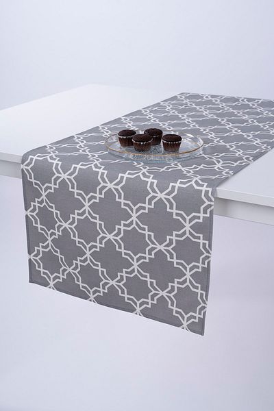 ALTINPAMUK Linen Runner Stain Resistant Fabric Mosaic Gray 40x140